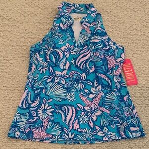 NWT Lilly Pulitzer Lakelyn Bra Polo Amalfi Blue. UPF 50+. Size S.